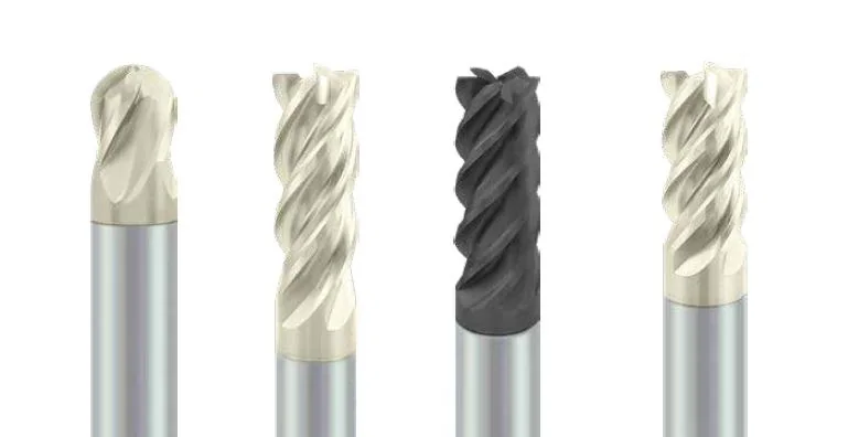KARASAWA end mills for heat-resistant alloys and titanium with variable tooth pitch and variable helix angle, MEGA-S and MEGA coatings