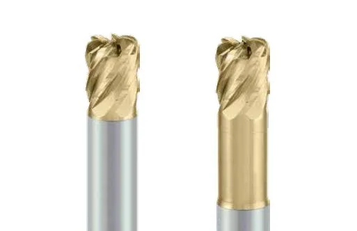 KARASAWA high-feed solid carbide end mills with MEGA coating: face with a small nose radius, steel-shank and full-carbide versions