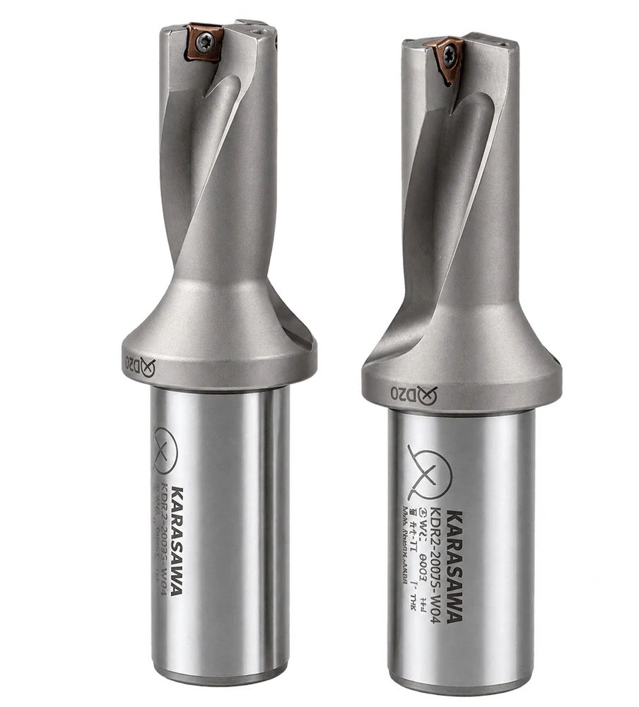 KARASAWA indexable drills KDR2-20025-S06 and KDR2-20025-W04, 20 mm diameter, cylindrical shank