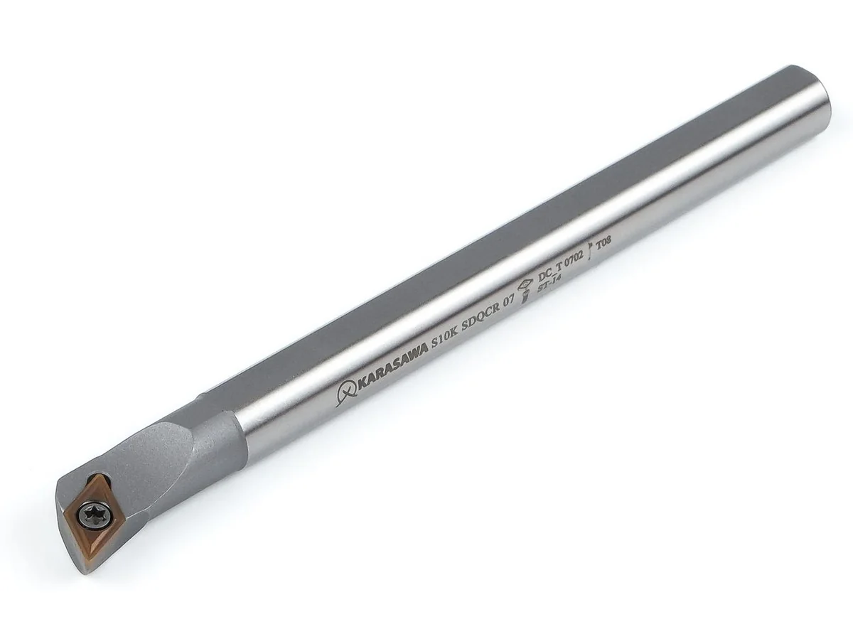 KARASAWA boring bar S10K SDQCR 07 with a Ø10 mm steel shank and a DCMT 0702 rhombic insert