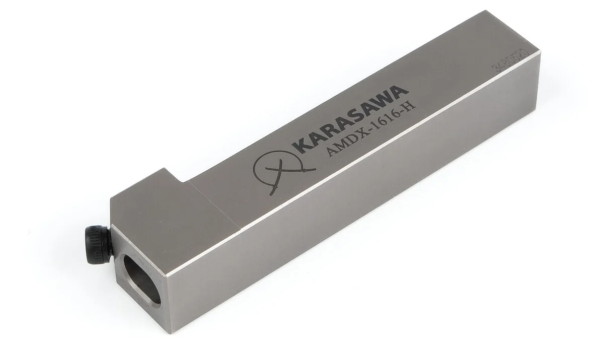 KARASAWA quick-change base AMDX-1616-H: 16×16 mm square shank, pocket for the head shank and a side locking screw